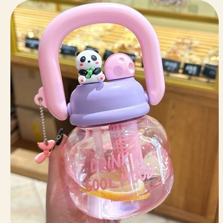 新しい大容量ウォーターカップ、インターネットセレブキャリーポット、漫画ダブルドリンクプラスチックカップ、高価値ストローカップ、女の子用ケトル|undefined