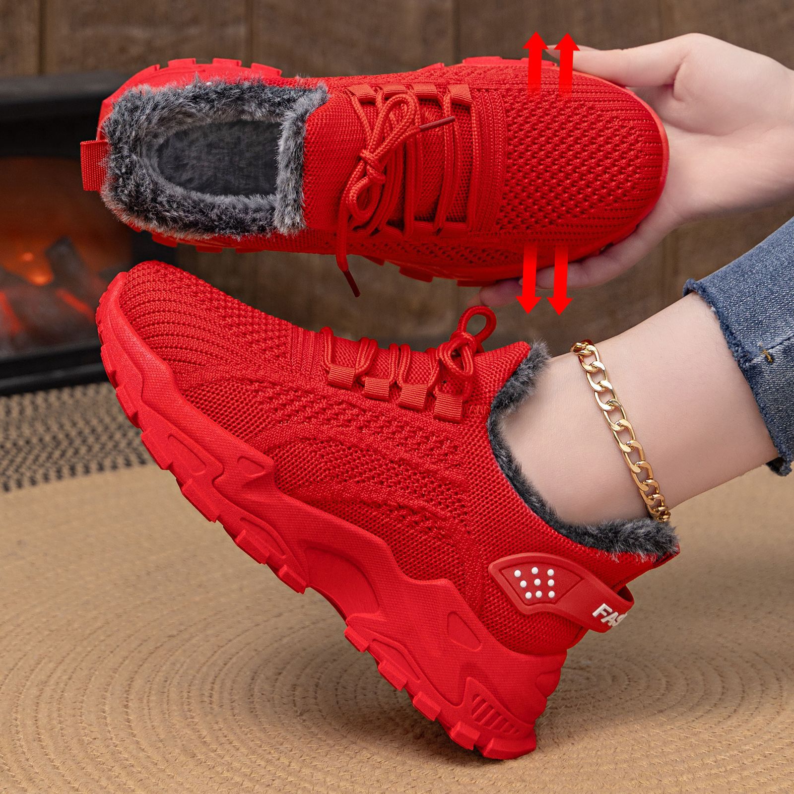 Zapatos de mujer otoño y invierno transfronterizos temu grandes zapatos de terciopelo, zapatos de padre, zapatos de algodón, zapatos de invierno calientes.