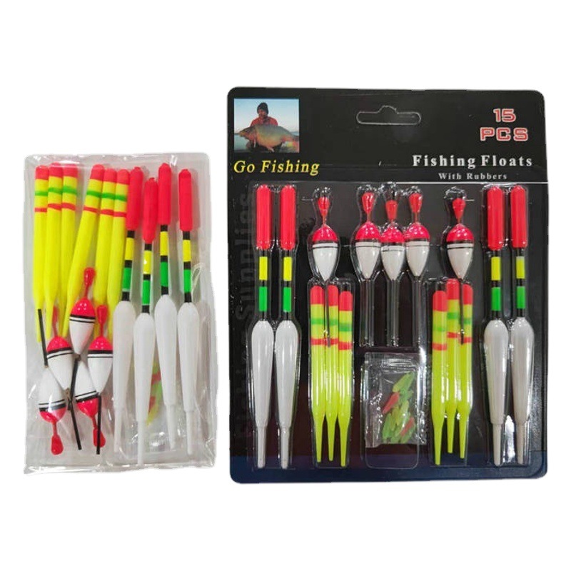 Cross-border supply of fish float set card plastic fish float full set of 15 various eye-catching fishing gear float set Wholesale