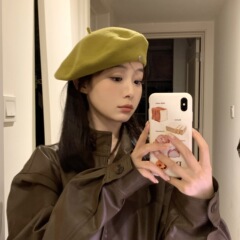 涼芳の高品質のウールです。ベレー帽の女性秋冬百合気質のレトロな画家の帽子は顔が小さいです。