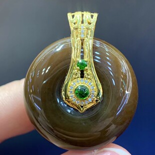Fubei Diamond Jewelry [18K Gold Inlaid with Hetian Jade and Full Sugar Safety Buckle Pendant] Bare Stone Size 16*27mm