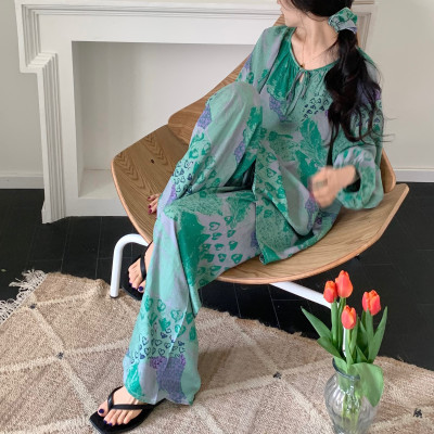 [Spot Clear] Nuevos pantalones anchos chinos de seda de algodón, pantalones de pijama perezosos de cintura alta rectos sueltos de primavera y verano para mujer