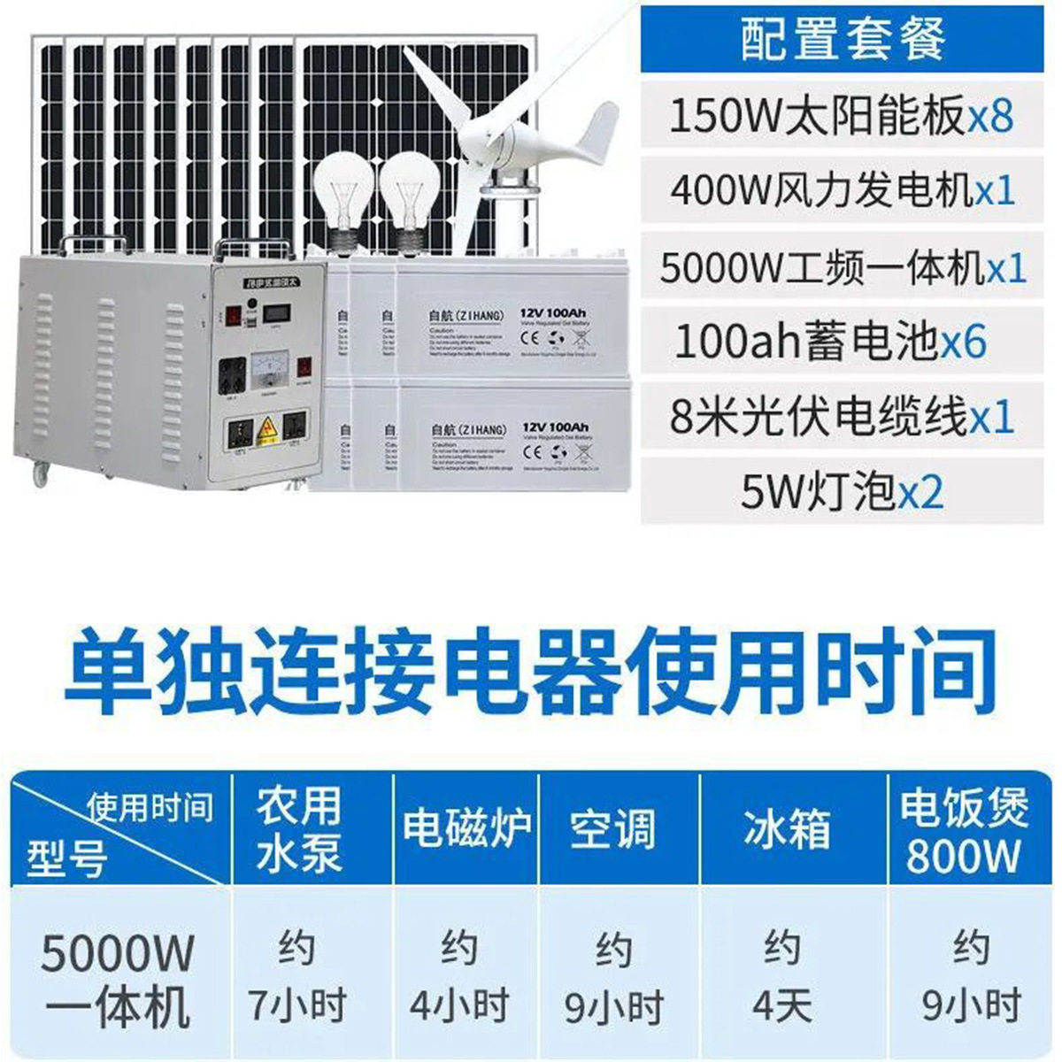 太阳能发电系统 家用5000w风力发电风光互补太阳能发电一体机220v
