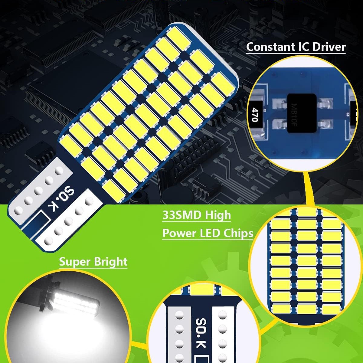 Automóvil LED techo luz T10 3014 33SMD W5W luz de matrícula brillante luz de lectura de la cabina trasera 12V