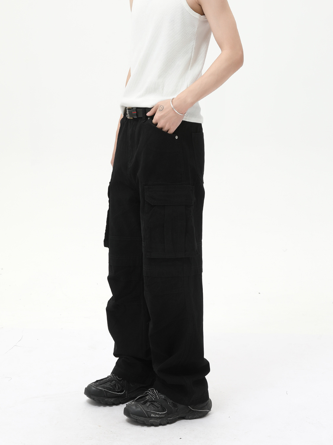 MTLCLOTHES Ropa de hombre | Vaqueros de trabajo sueltos de algodón de todo fósforo recto de color sólido de bolsillo grande de la calle casual