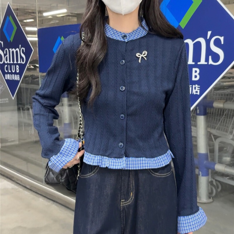 小香风假两件针织开衫女秋季穿搭法式设计感小众长袖时髦打底上衣|undefined