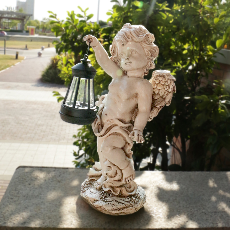 Amazon Solar Light Angel Estatua Decoración de resina Decoración de jardín Paisaje de patio transfronterizo Puerta de balcón de patio