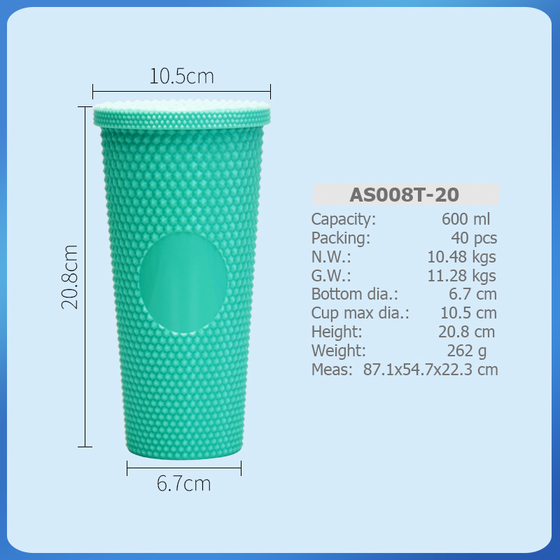 Taza de agua de paja de plástico de doble capa de color degradado transfronterizo AS/PS480/600ml con taza de regalo de café