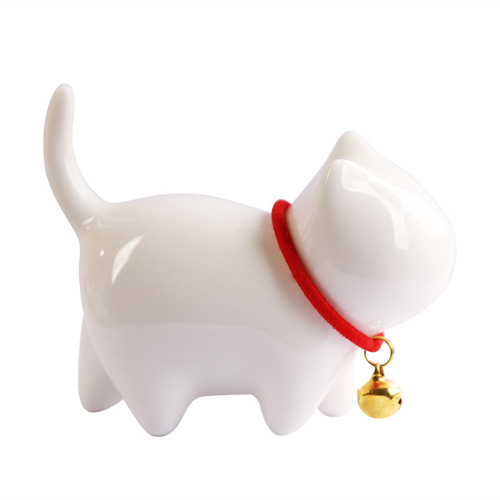 White Porcelain Cute Cat Tea Pet Small Decorative Piece Gongfu Tea Set Accessory Japanese Minimalist Zen Style Landscape Good Luck Ornament