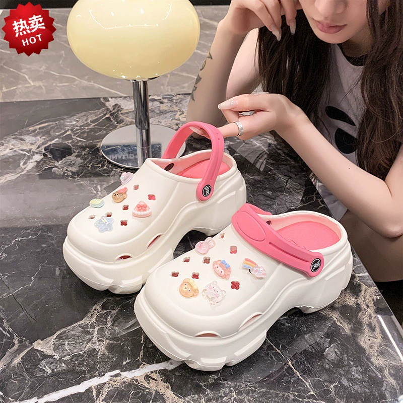 Туфли с дырками на толстой подошве для женщин, носящих на улице 2024 новый нескользящий пляж ПВХ