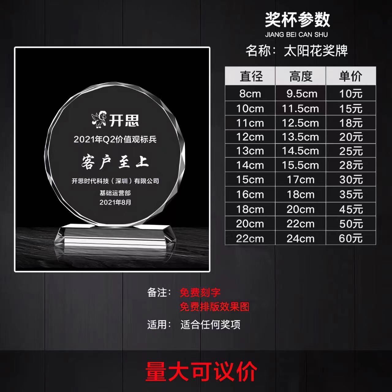 Trofeo de cristal clásico octogonal girasol madera maciza creativo estrella de cinco puntas metal trigo oreja medalla al por mayor regalo conmemorativo