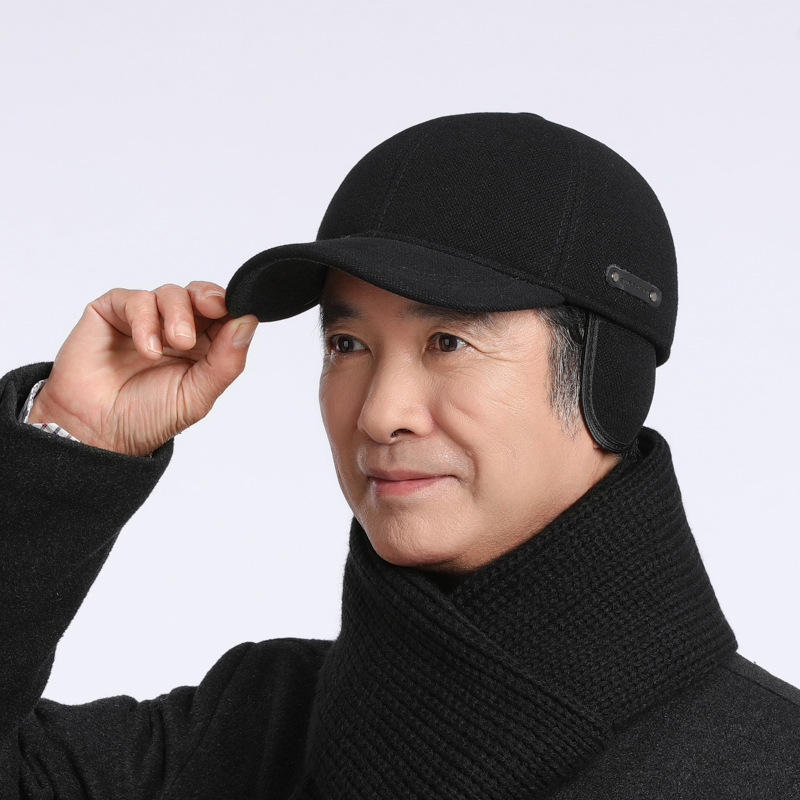 Warm Wool Baseball Cap With Ear Protection For Men Winter Outdoor_voghion.com