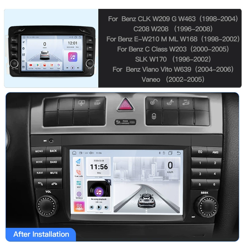 Подходит для Mercedes-Benz CLK W209 / W203 / W463 — центральная панель с большим экраном, автомобильная навигация все-в-одном, HD камера заднего вида
