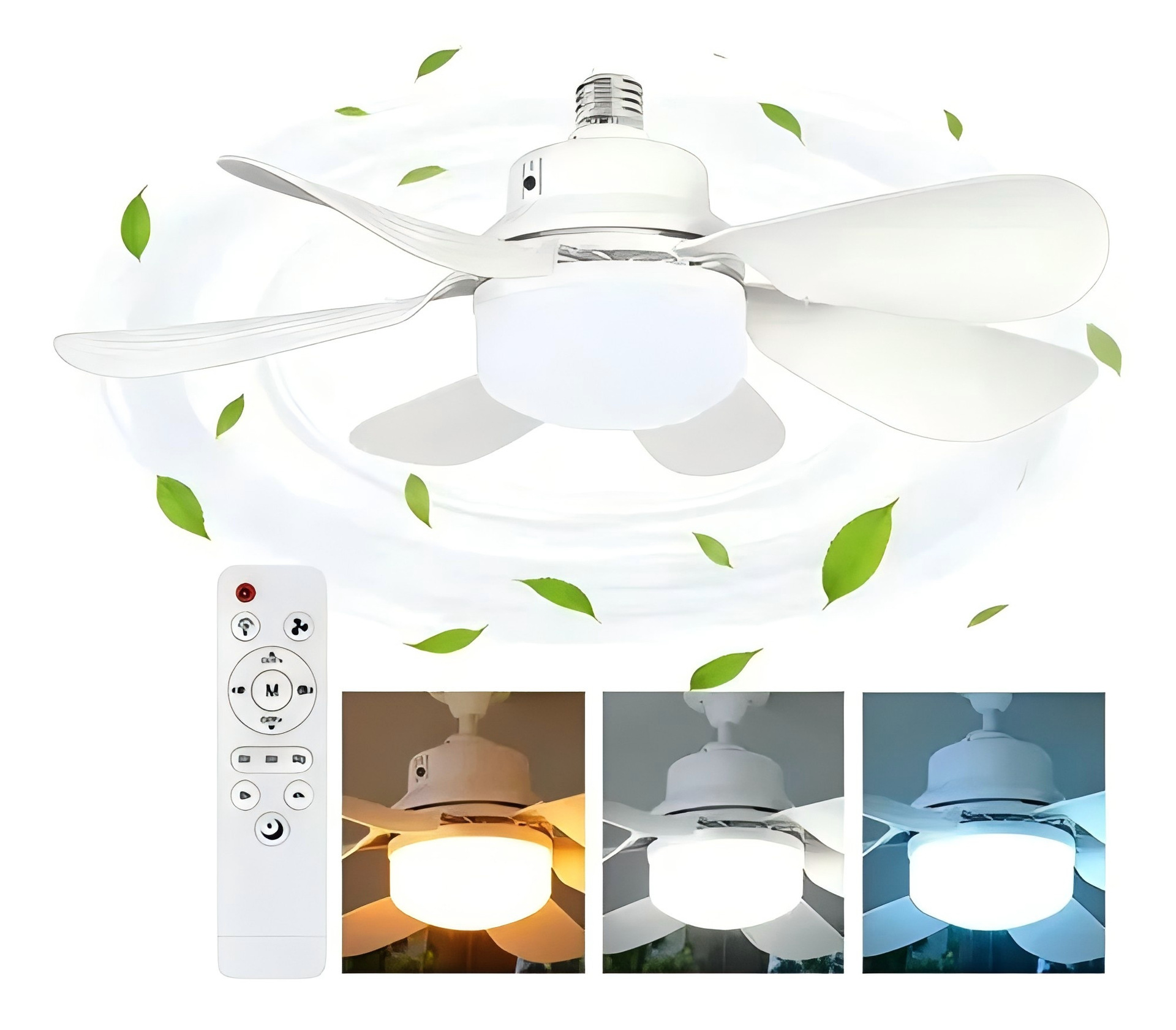 Ventilador de Techo con Luz E27 de ABS Silencioso para Comedor y Dormitorio