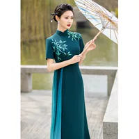 Подиум Cheongsam сценический костюм 2024 новый китайский стиль темперамент элегантный длинный улучшенный cheongsam бамбуковая тень Qingfeng