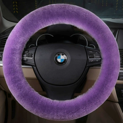 Wheel Cover Winter Pure Wool: Steering wheel cover - light-purple-35cm-42cm-are-suitable