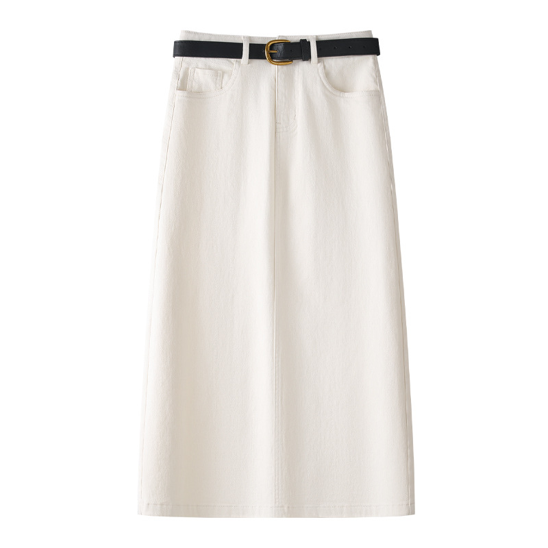 White Denim Skirt for Women 2023 New Summer High-Waisted Slim Versatile Straight Hip Skirt Mid-Length Skirt