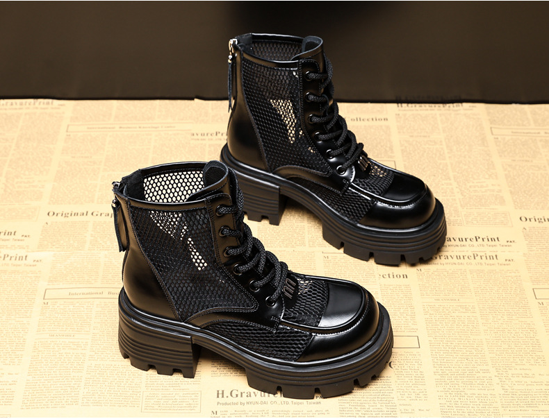 Boot martin nữ đục lỗ đế dày gót thô ML5988-1 — Màu be, Màu đen chi tiết 4