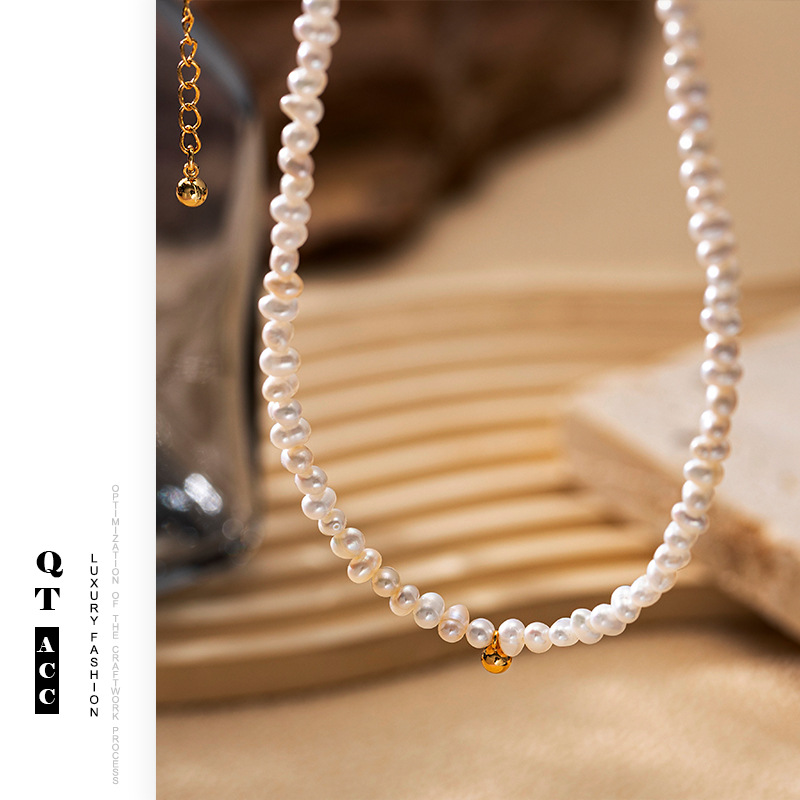 Retro oro de latón natural agua dulce collar de perlas de moda noble temperamento corto de perlas cadena de clavícula para mujeres image 5