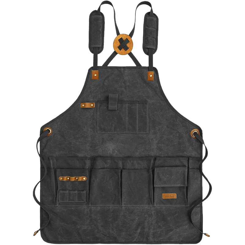 Delantal de lona gruesa transfronterizo con logotipo personalizado, ropa de trabajo de carpintería hecha a mano, pantalones con bolsillo con solapa estéreo de doble capa, delantal de herramientas al por mayor
