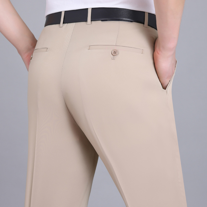 2025 verano nuevo estilo pantalones de hombre, cintura alta fina, pantalones de negocios rectos sueltos, pantalones de papá de mediana edad y ancianos image 13