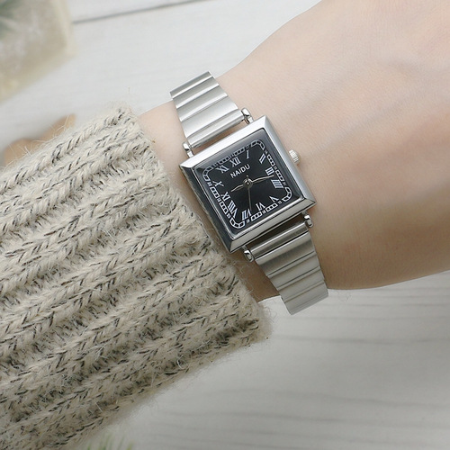 Bamboo belt square Japanese and Korean Roman scale women's watch girls' exam watch fashion quartz watch women's mesh belt watch