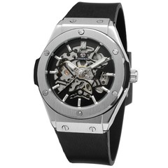 forsining European and American style men's fashion casual silver hollow skeleton fully automatic mechanical watch wholesale