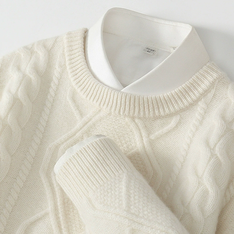 Осенне-Зимний новый шерстяной свитер мужской круглый вырез двойной нити утолщенный жаккардовый свитер Свободный Повседневный внутренний кашемир вязаный свитер