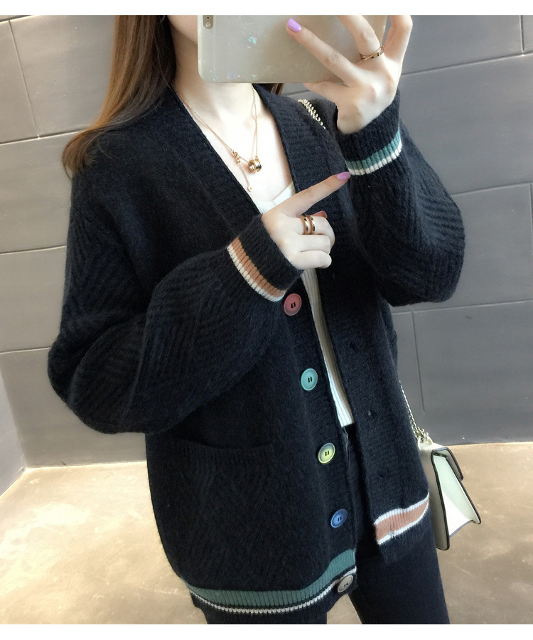 Women's Clothing Knitted Sweater V Neck All match Small Cardigan Jacket Women's Colorblock Sweater _voghion.com