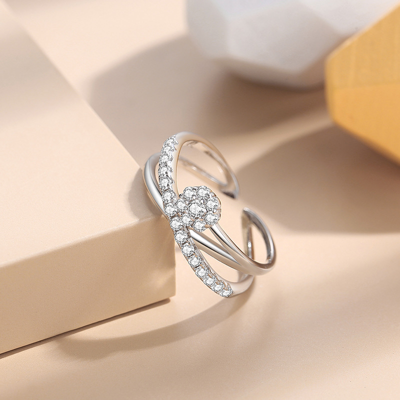 925 plata esterlina pequeña línea de flores anillo de diamantes joyería de moda estilo japonés y coreano doble capa apilada anillo de mujer al por mayor