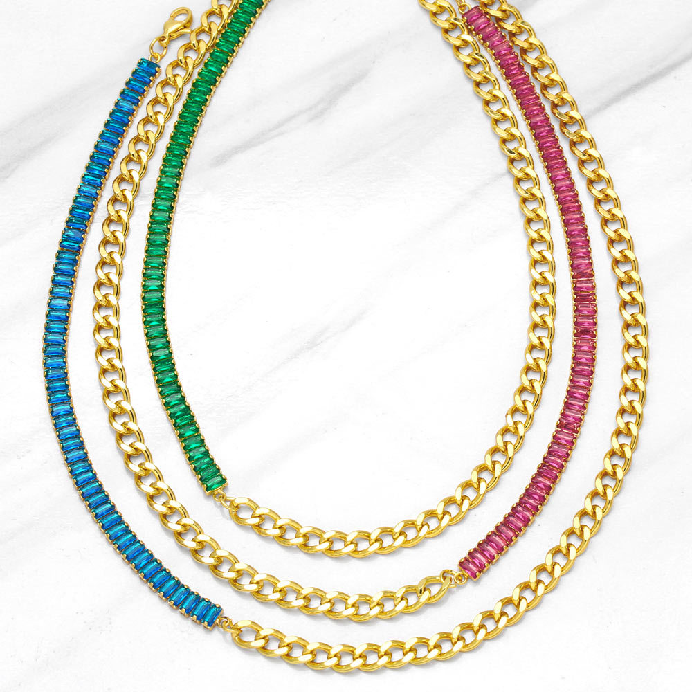 hip-hop jewelry copper inlaid colorful zircon stitching Cuban chain necklace