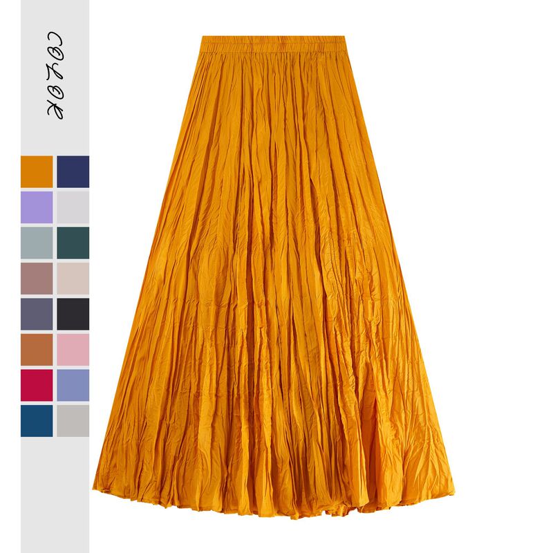 Light Luxury Streamed Pleated Skirt Women's Spring and Autumn New Large Swing Slimming Pleated A- Line Skirt Large Swing Long Skirt