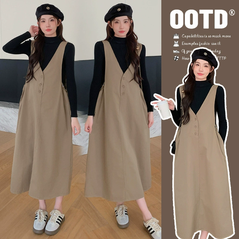 Реальная съемка на месте ~ Осенний и зимний повседневный джинсовый юбка свитер нижний набор из двух частей