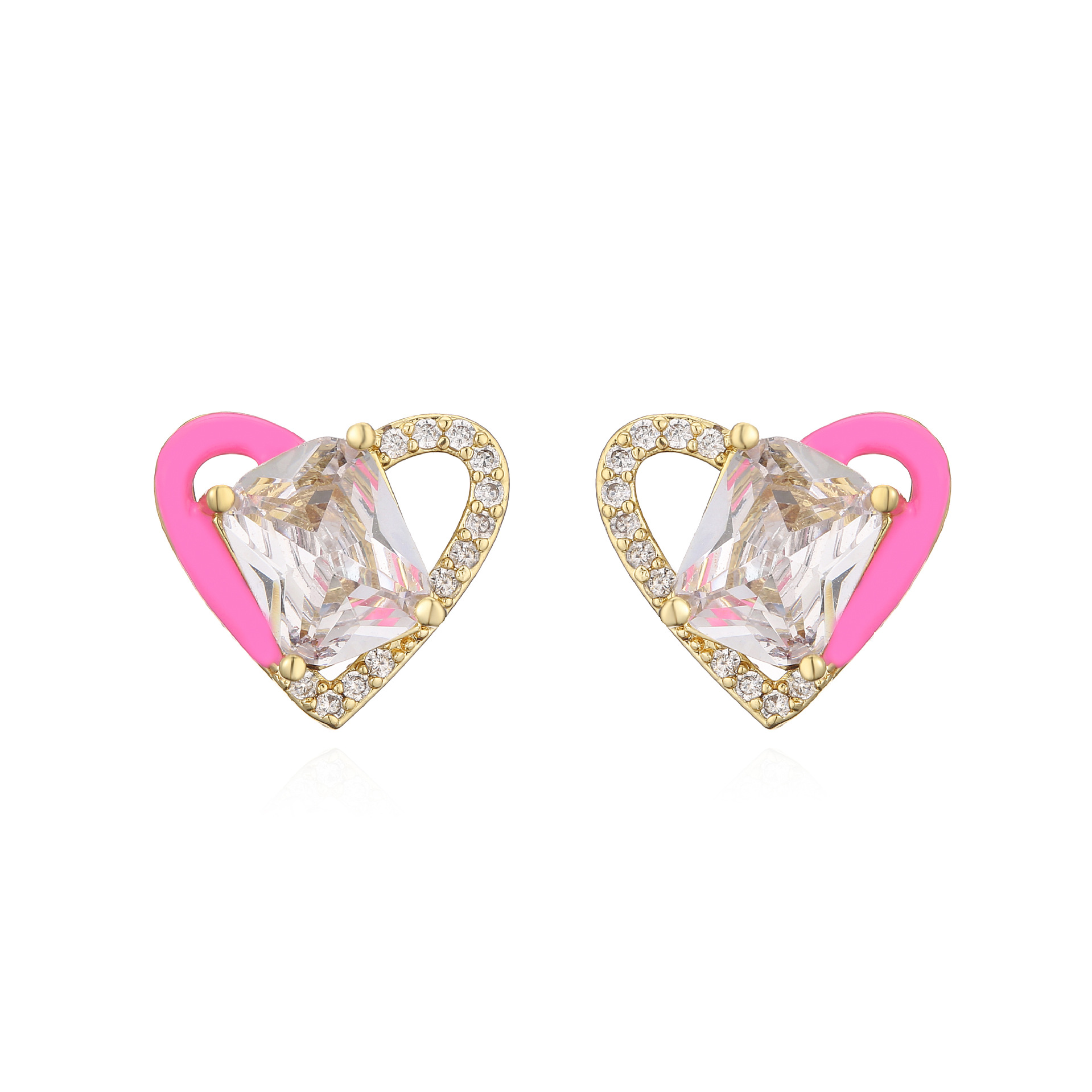 Fashion Heart Shape Copper Earrings Ear Studs Stoving Varnish Artificial Gemstones Copper Earrings