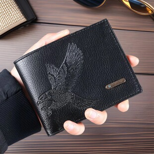 Short Men's Wallet Thin 2025 New High Color Value Eagle Pattern Student Youth Soft Leather Coin Purse Card Bag