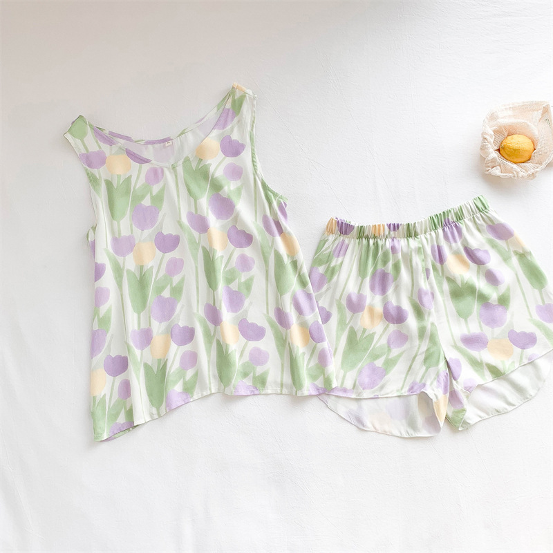 캐미솔 잠옷 여자의 여름 얇고 부드럽고 편안한 튤립 여름 느슨한 플러스 사이즈 투피스 가정 의류