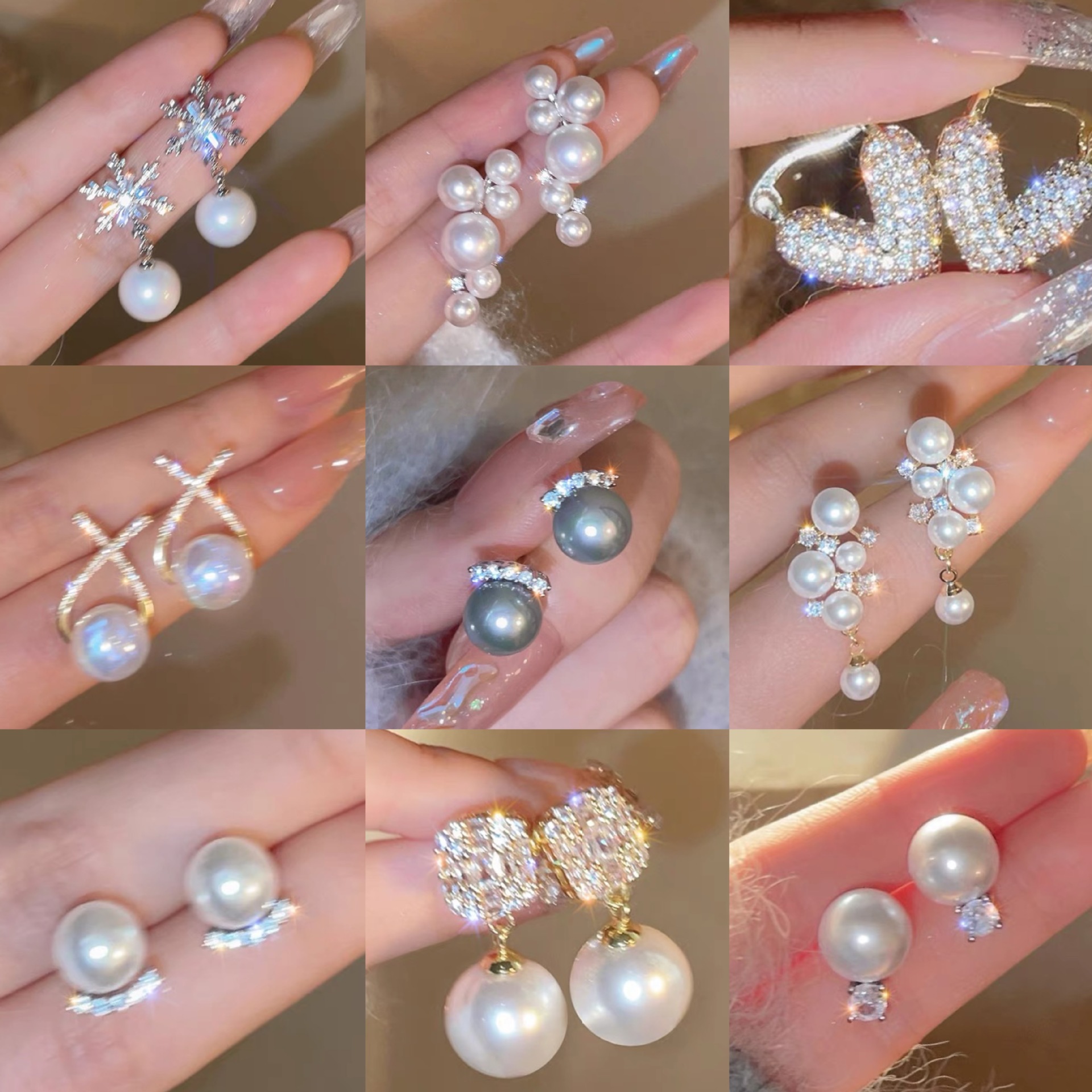 Oro genuino galvanizada aguja de plata pendientes de diamantes de perlas francesas Retro Luz pendientes de lujo elegante pendientes simples al por mayor