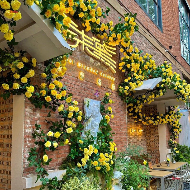 花藤黄色玫瑰花打卡造景花装饰网红瀑布网红拍照有幸小食院