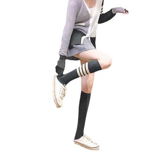 Hottest Trend Brand TB Four Stripes Grey AB Calf Socks 100% Cotton Knee-High Socks Long Socks Japanese JK Girl Style Socks