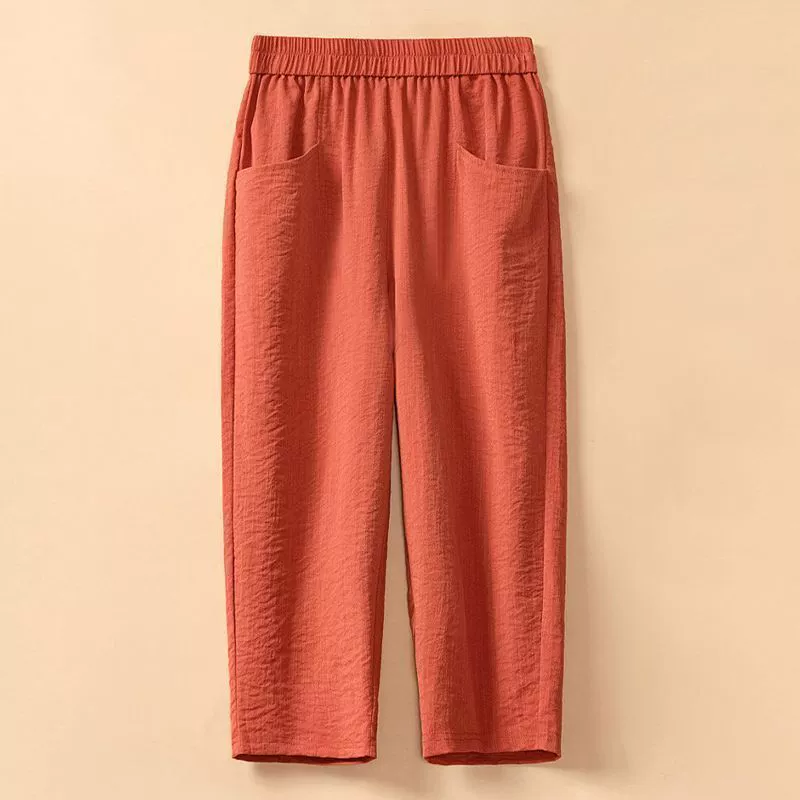 Большие размеры 150kg года, шаровары для мам из ледяного шелка, лето 2025, новые укороченные повседневные брюки для похудения среднего возраста с высокой талией