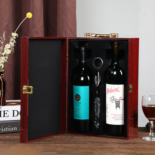Factory direct supply piano lacquer red wine box imitates red wood two pieces wine gift box red wine wooden box can add logo 