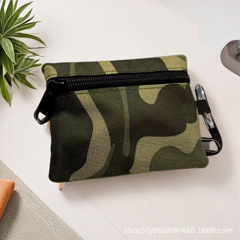 Bolsa de almacenamiento multifuncional, cremallera de lona, billetera pequeña, tarjetero, bolso cuadrado, cambio, llavero, bolso para colgar, bolso para fanáticos militares al aire libre