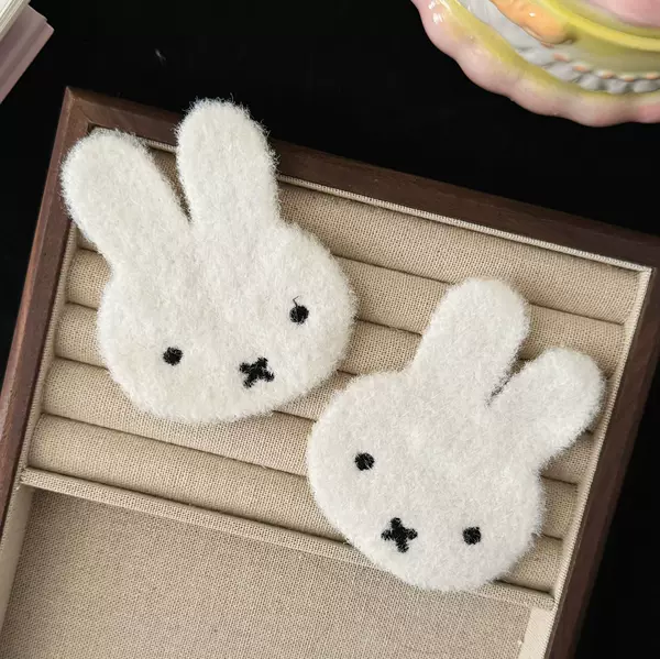 Knitted Miffy Rabbit Plush Cartoon Bunny Bangs Sticker Children's Sweet Girl Seamless Magic Tape Hairpin Hair Accessory