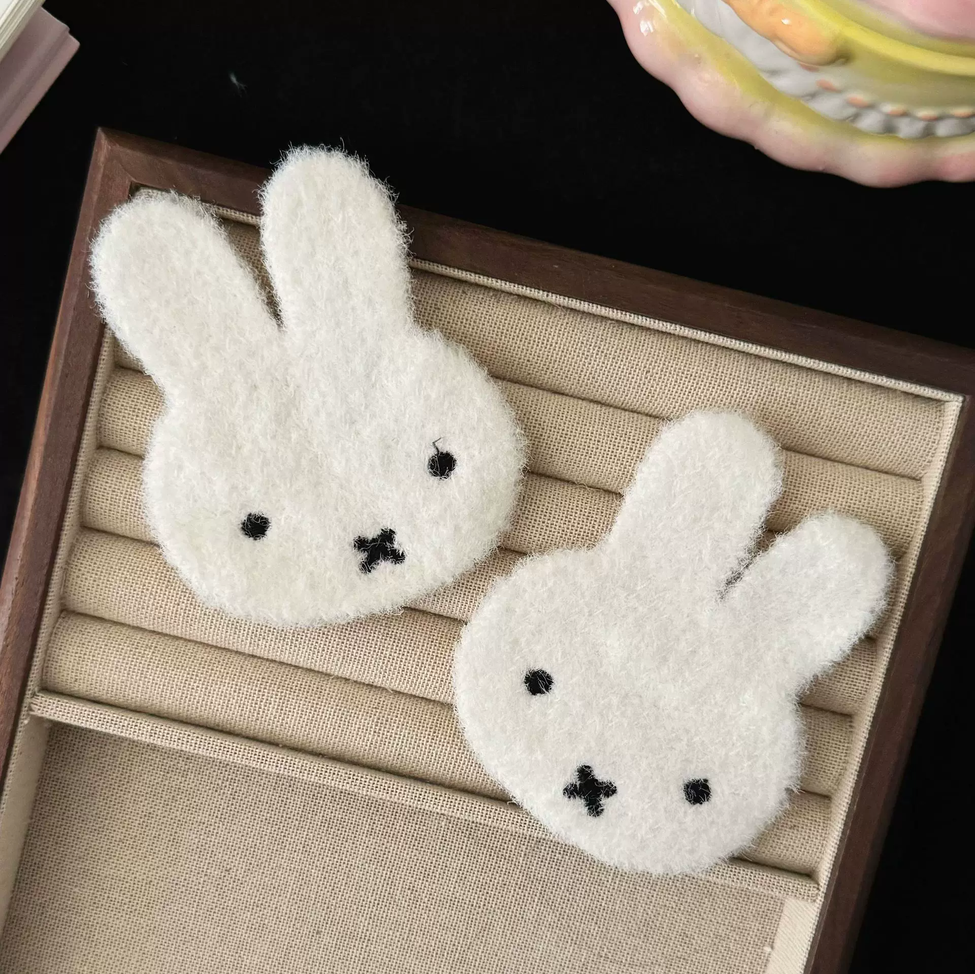 针织米菲兔毛绒卡通小兔子刘海贴儿童甜美少女无痕魔术贴发卡发饰