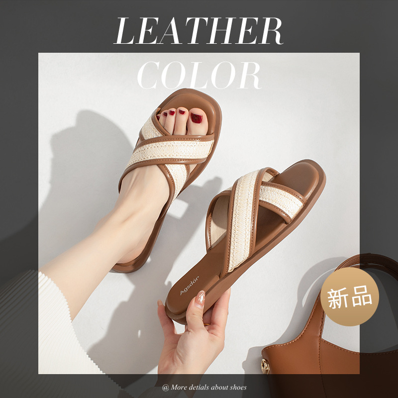 Augusto zapatillas casuales al aire libre para las mujeres 2023 verano nueva celebridad en línea estilo Chanel zapatillas de playa fondo plano