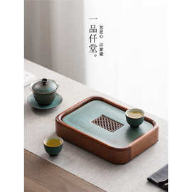 一品仟堂家用茶盘实木储水日式泡茶托盘干泡台轻奢茶台茶具小型