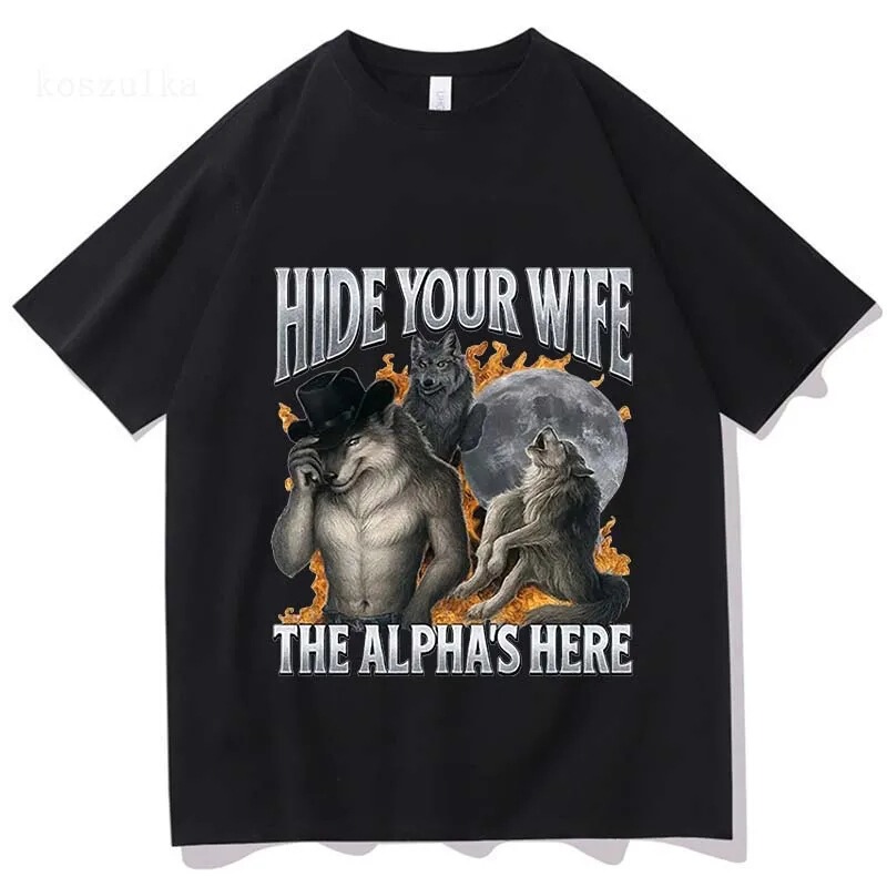 Hide Your Wife Alpha Here Funny Werewolf Emoji Graphic T-Shirt Men's Fashion Hip-Hop Hide Your Wife Alpha Here Funny Werewolf Emoji Graphic T-Shirt Men's Fashion Hip-Hop