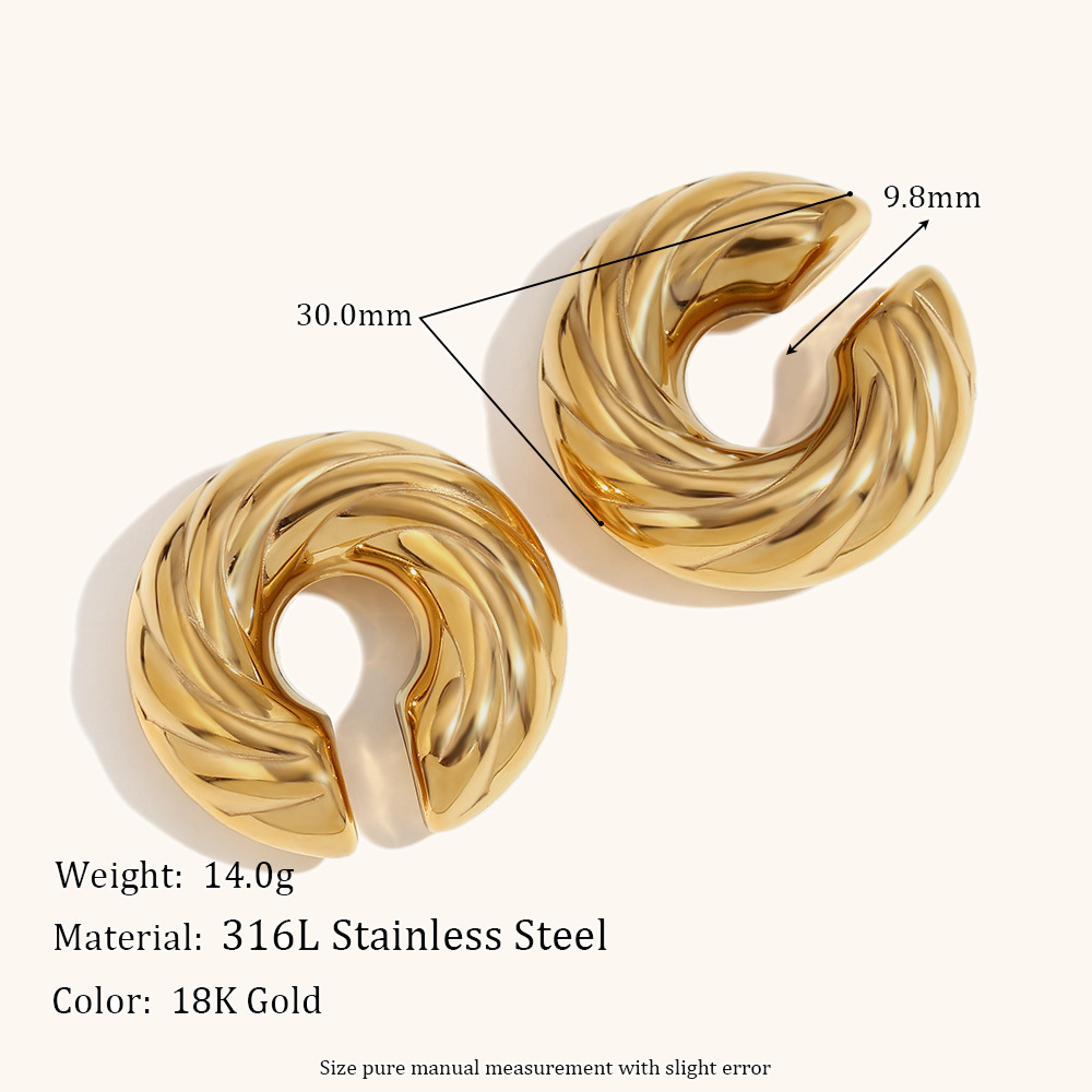 0.03µm-0.05µm Gold Plating Thickness PVD Coated Real Gold Plated Solid Color Stainless Steel Simple Style Waterproof Non Tarnish Ear Cuffs