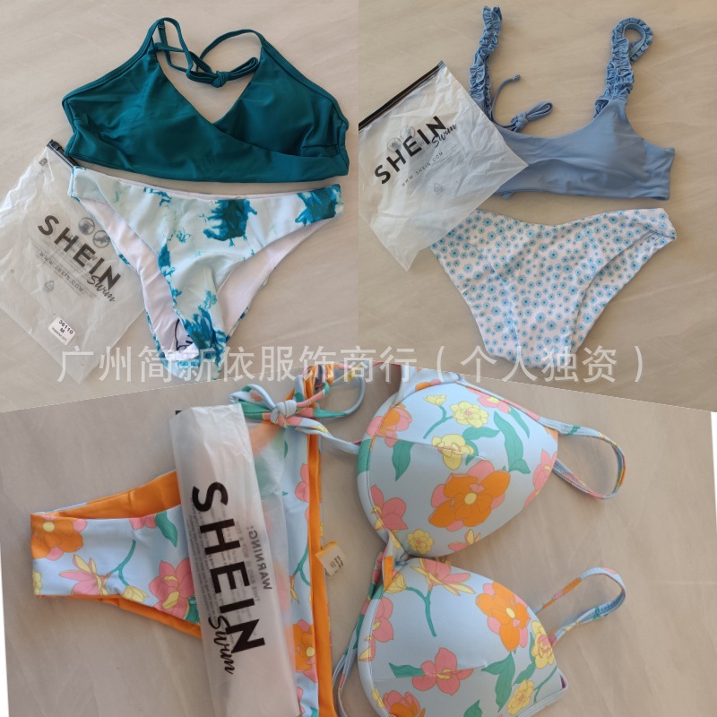 2025 nuevo estilo europeo y americano transfronterizo color sólido sexy sheini triángulo dividido traje de baño bikini fábrica de mujeres al por mayor