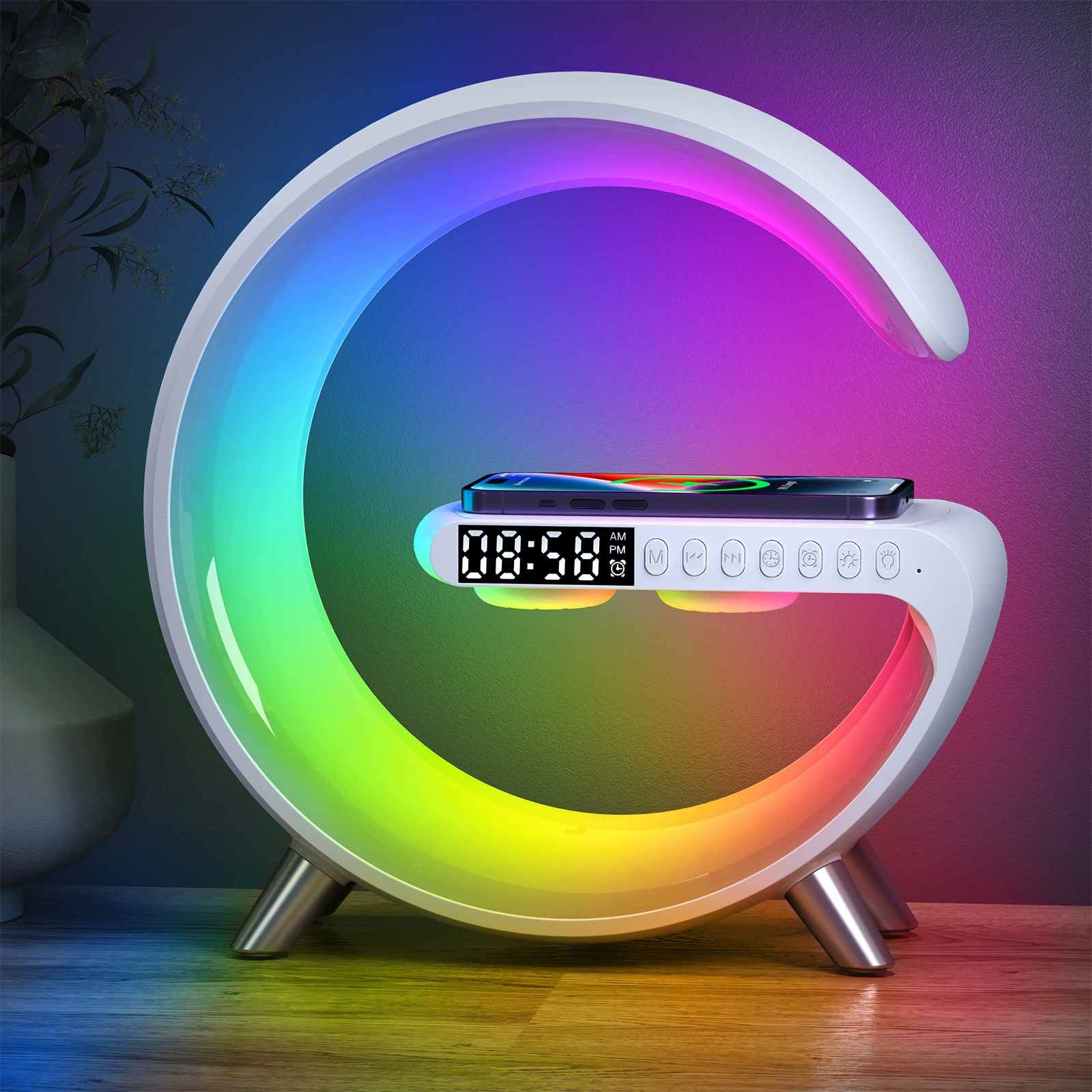 Беспроводное зарядное устройство, динамики, ночник, часы, Bluetooth